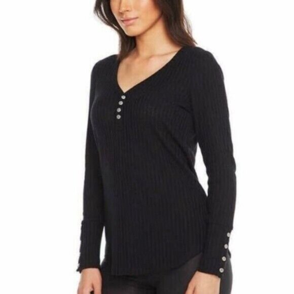 Chaser Long Sleeve Henley Top Black Small V Neck Button Sleeves Pullover Waffle - Picture 7 of 7